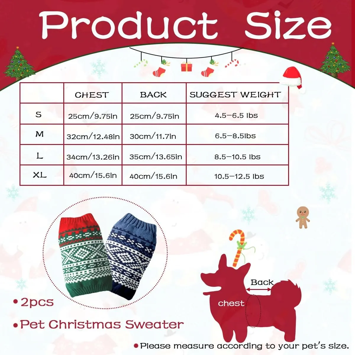2Packs Christmas Sweater for Dog,Green Christmas Pet Pullover Sweater Cute Soft Cat Puppy Santa Turtleneck Winter Kitten Knitted for Xmas Holiday Parties Outfit (Large)