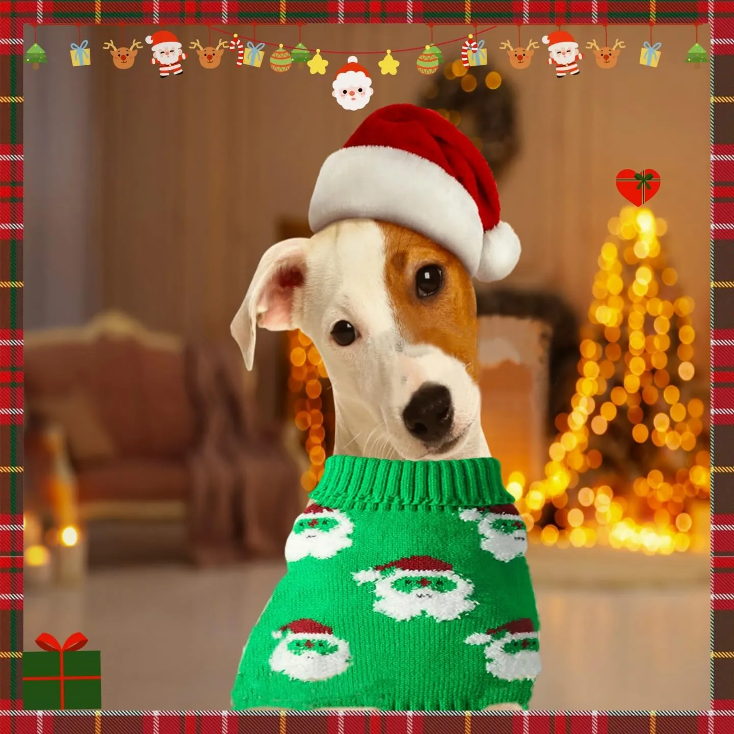 2Packs Christmas Sweater for Dog,Pink Green Christmas Pet Pullover Sweater Cute Soft Cat Puppy Santa Turtleneck Winter Kitten Knitted for Xmas Holiday Parties Outfit (Large)
