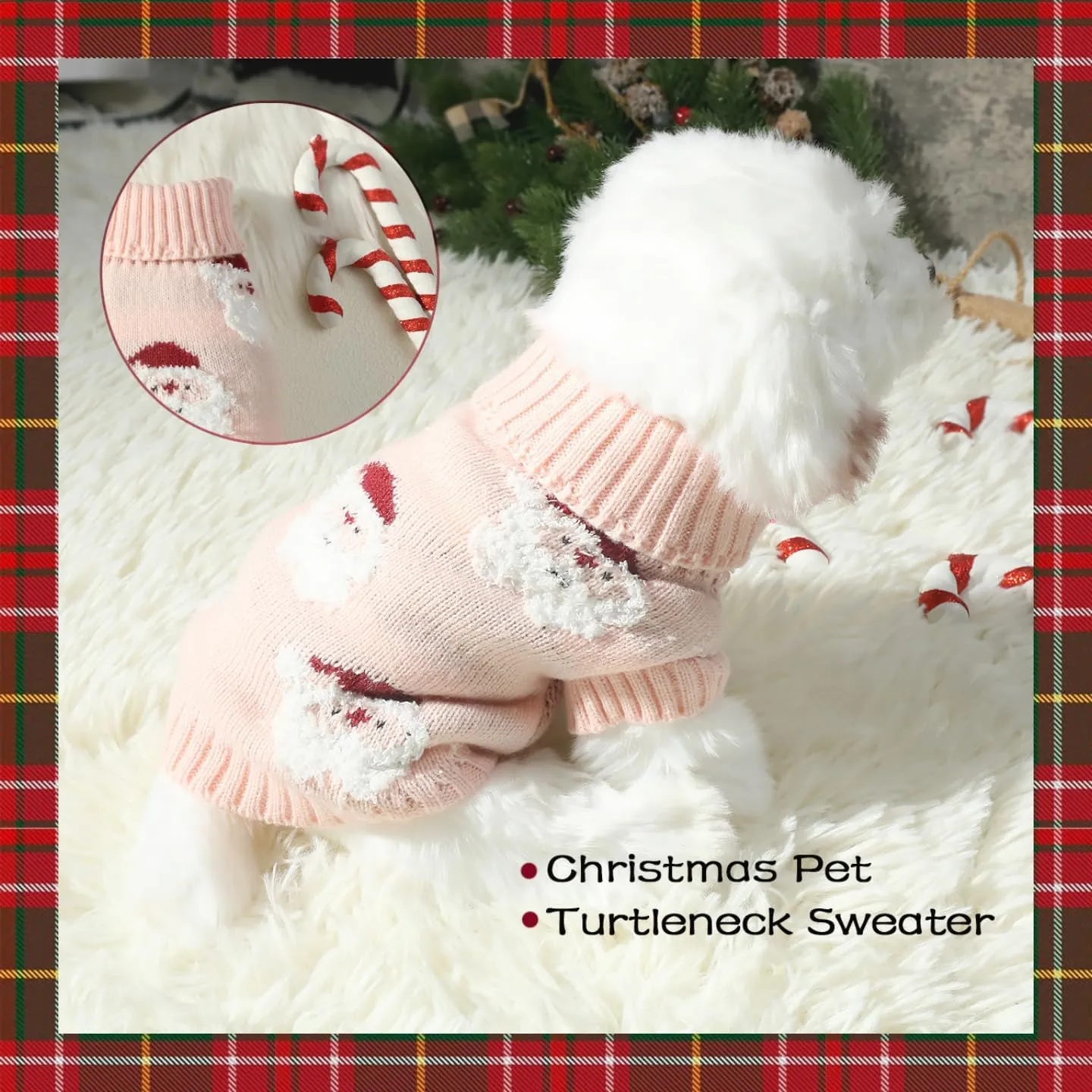 2Packs Christmas Sweater for Dog,Pink Green Christmas Pet Pullover Sweater Cute Soft Cat Puppy Santa Turtleneck Winter Kitten Knitted for Xmas Holiday Parties Outfit (Large)