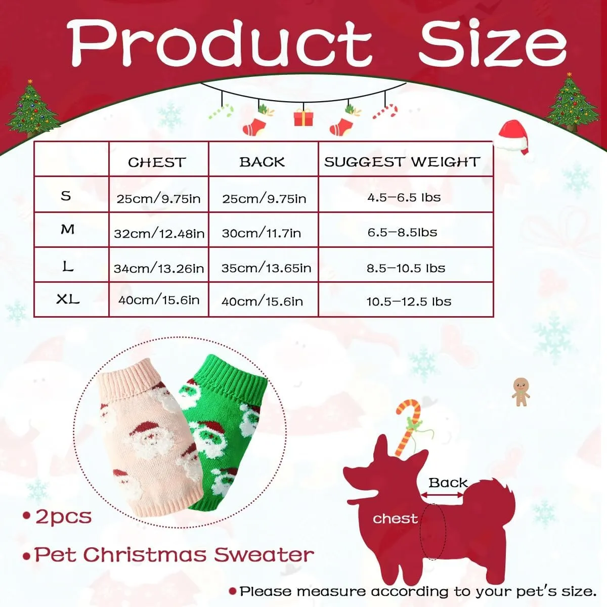 2Packs Christmas Sweater for Dog,Pink Green Christmas Pet Pullover Sweater Cute Soft Cat Puppy Santa Turtleneck Winter Kitten Knitted for Xmas Holiday Parties Outfit (Large)