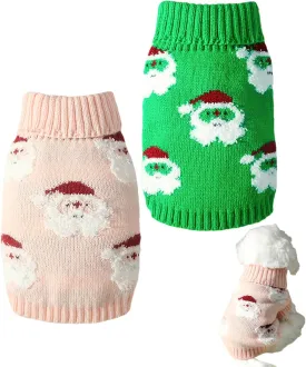 2Packs Christmas Sweater for Dog,Pink Green Christmas Pet Pullover Sweater Cute Soft Cat Puppy Santa Turtleneck Winter Kitten Knitted for Xmas Holiday Parties Outfit (Large)