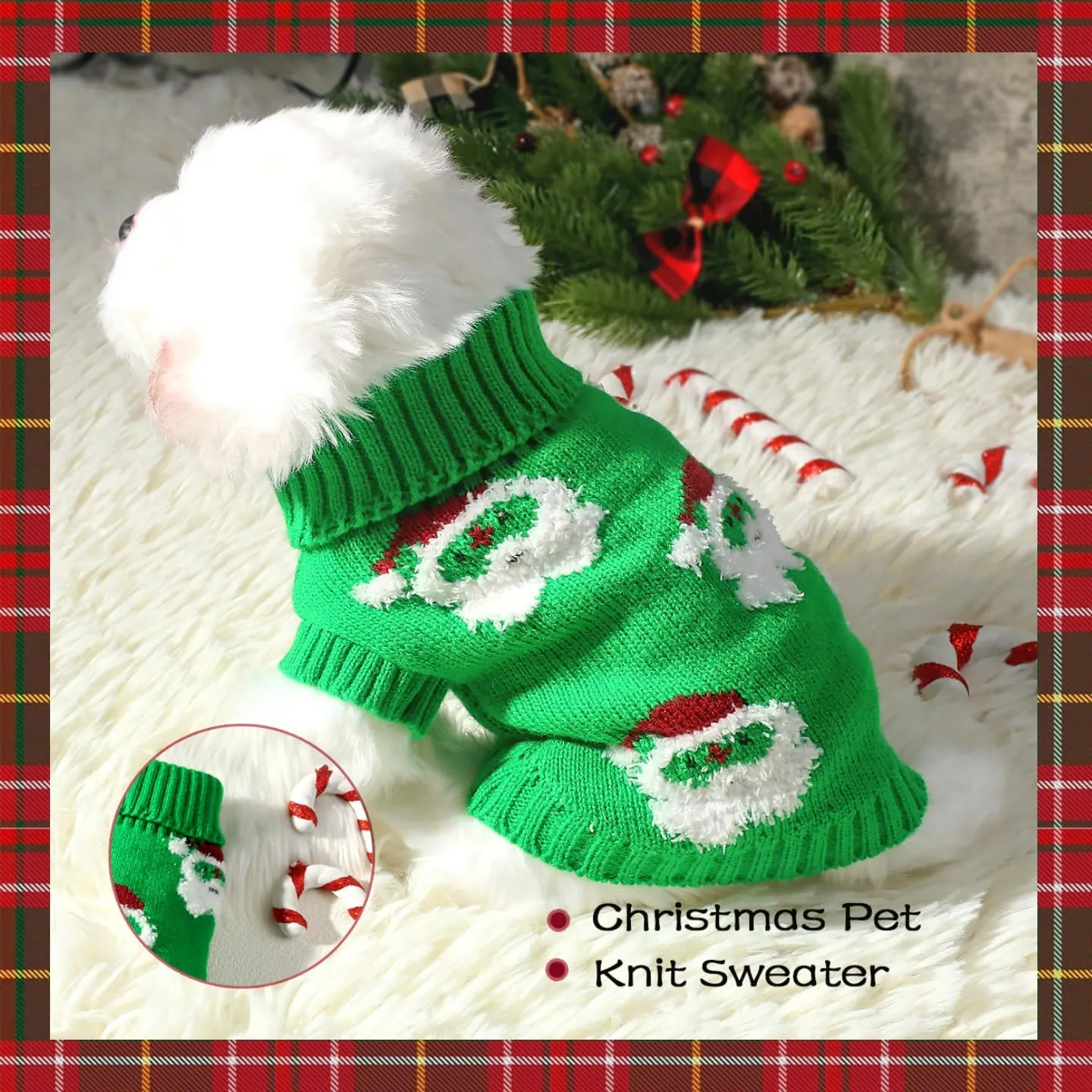 2Packs Christmas Sweater for Dog,Pink Green Christmas Pet Pullover Sweater Cute Soft Cat Puppy Santa Turtleneck Winter Kitten Knitted for Xmas Holiday Parties Outfit (Large)
