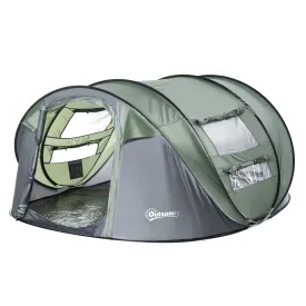 4-5 Person Pop-up Camping Tent Waterproof Family TentWith 2 Mesh Windows & PVC Windows Portable Carry Bag for Outdoor Trip Dark Green