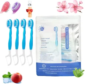 5 in 1 Mini Toothbrush & Floss & Tongue Scraper & Toothpick Set, 5-in-1 Travel Toothbrush Set,Individually Wrapped Disposable,Portable Oral Care for Travel Work (Mint)