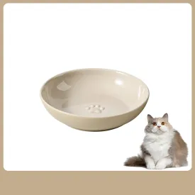 5.7'' Ceramic Wide Whisker Friendly Cat Dishes, Cute Flat Kitten Bowl, Small Wide Cats Plates with Silicone Bottom, Microwave and Dishwasher Safe, Non-Slip and Quiet (Brown,Deep)