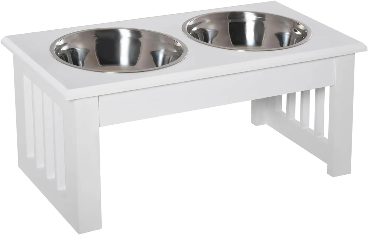 6" Height Small Puppy Dog Feeding Station for Messy Pets, Stainless Steel Elevated Dog Bowls with Modern Wooden Frame, Dog Food Stand Pet Feeding Station, White