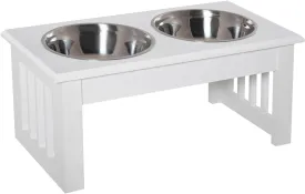 6" Height Small Puppy Dog Feeding Station for Messy Pets, Stainless Steel Elevated Dog Bowls with Modern Wooden Frame, Dog Food Stand Pet Feeding Station, White
