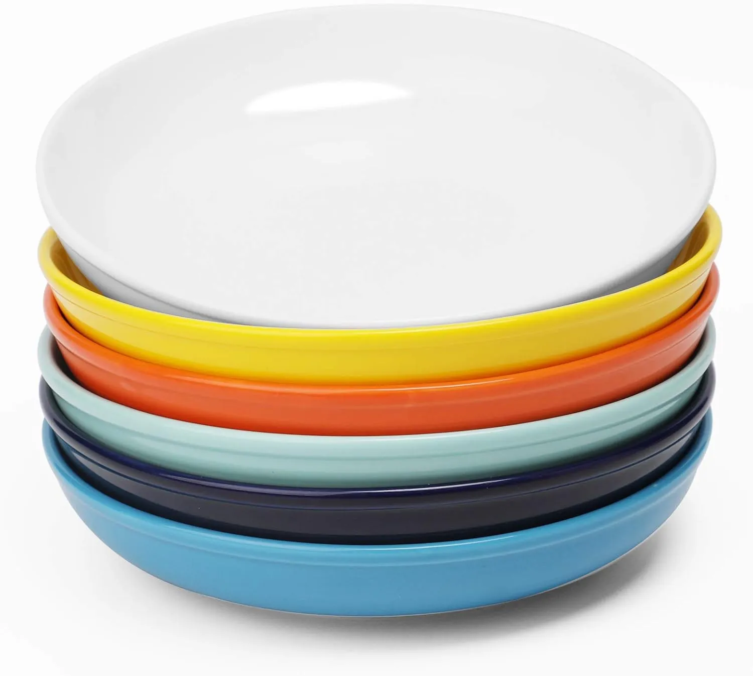 amhomel 7" Small Serving Bowls, 16 Ounces Ceramic Shallow Bowls, Microwave Dishwasher Oven Safe, Set of 6, Warm Assorted Colors