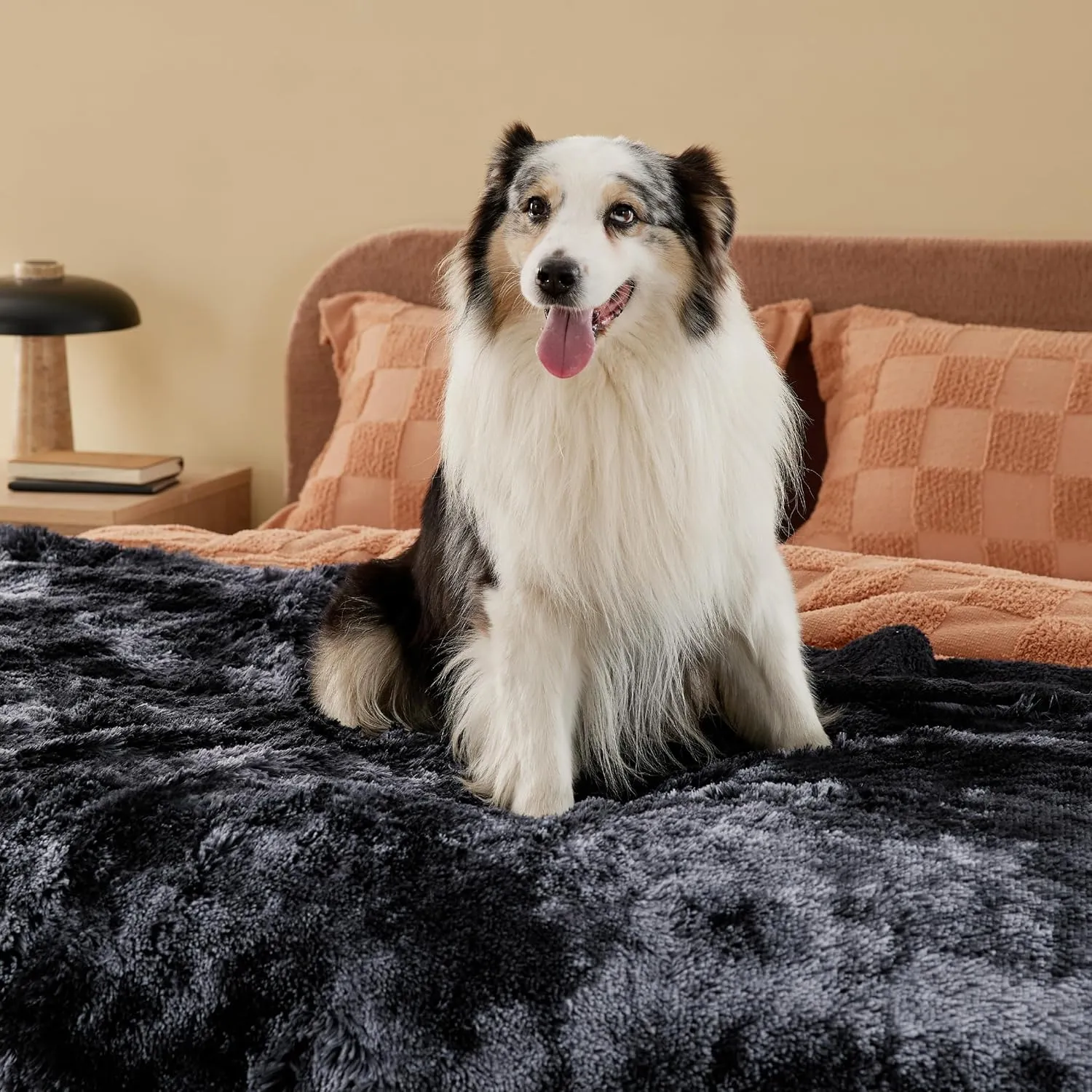 Bedsure Waterproof Dog Blankets for Large Dogs - Calming Cat Blanket for Bed Protector Washable, Long Faux Fur Pet Throw Blanket for Puppy, Reversible Furniture Protection, 60"x80", Tie-dye Black