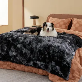 Bedsure Waterproof Dog Blankets for Large Dogs - Calming Cat Blanket for Bed Protector Washable, Long Faux Fur Pet Throw Blanket for Puppy, Reversible Furniture Protection, 60"x80", Tie-dye Black