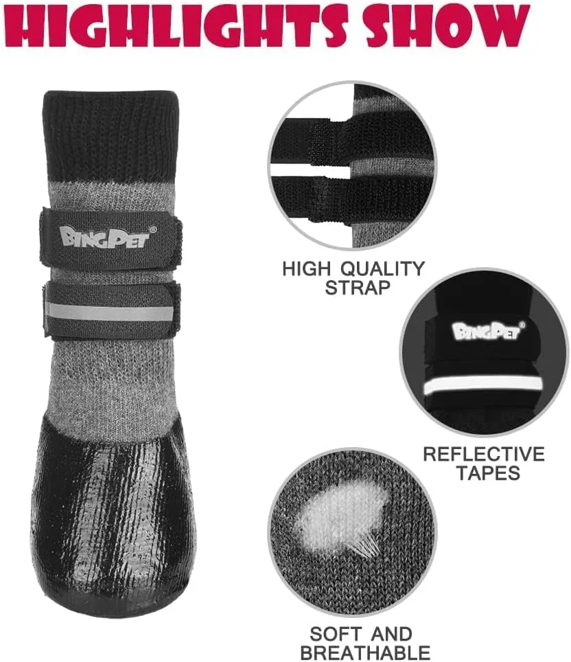 BINGPET Dog Socks for Hardwood Floors,Outdoor Anti Slip Waterproof Paw Protector,Dog Boots for Hot Pavement for All Season Grip Socks Prevent Licking for Small Medium Large Old Dogs