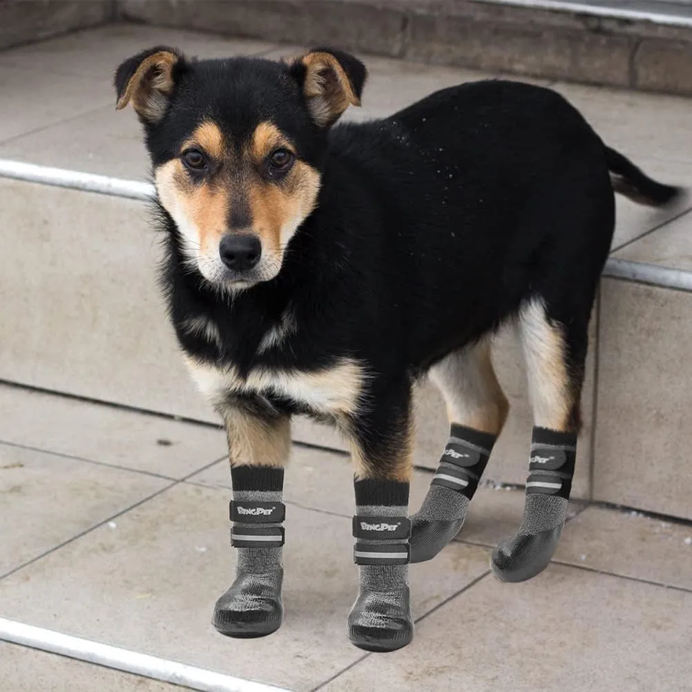 BINGPET Dog Socks for Hardwood Floors,Outdoor Anti Slip Waterproof Paw Protector,Dog Boots for Hot Pavement for All Season Grip Socks Prevent Licking for Small Medium Large Old Dogs