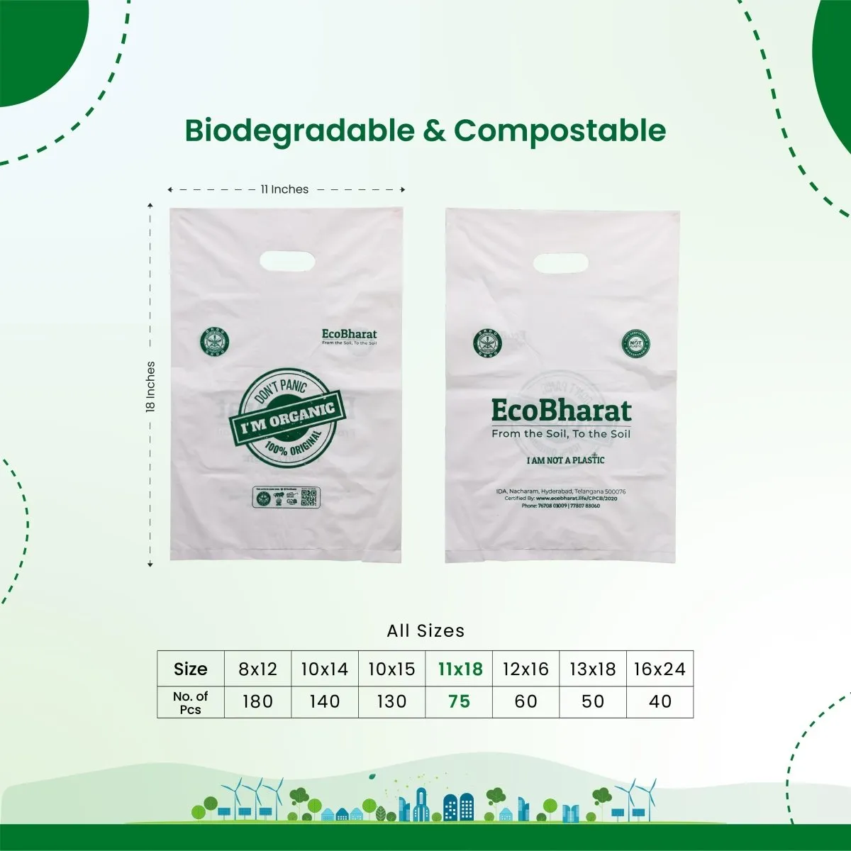 Biodegradable and Compostable D-cut Carry Bags| Grocery bags | Shopping bags | Multi purpose bags |