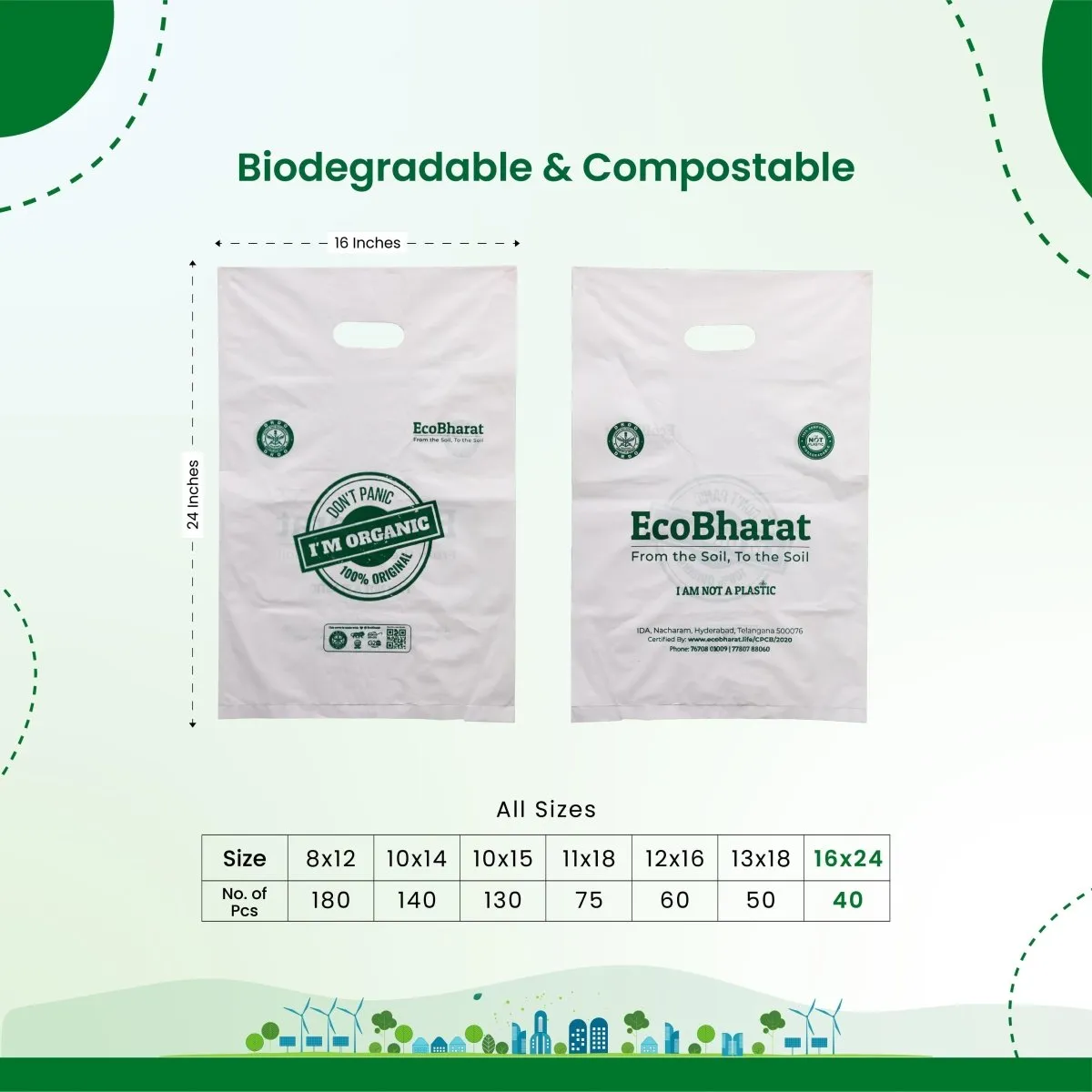 Biodegradable and Compostable D-cut Carry Bags| Grocery bags | Shopping bags | Multi purpose bags |