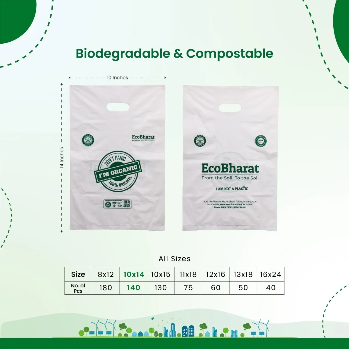 Biodegradable and Compostable D-cut Carry Bags| Grocery bags | Shopping bags | Multi purpose bags |