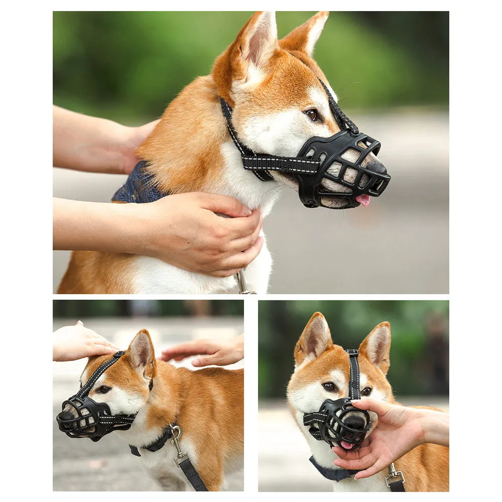 Black Dog Muzzles Pet Mouth Cover Basket Muzzle Chew Adjustable 6 Sizes