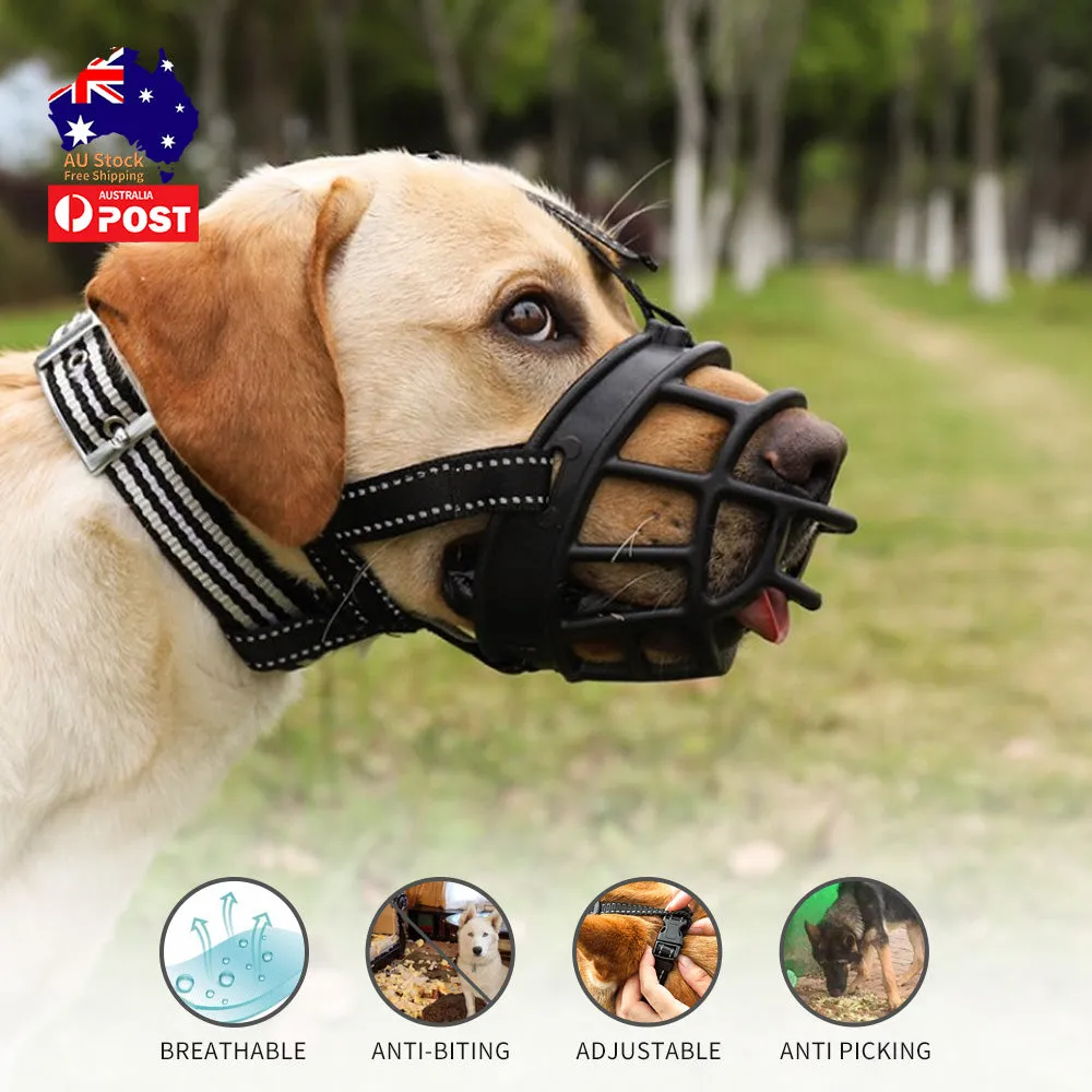Black Dog Muzzles Pet Mouth Cover Basket Muzzle Chew Adjustable 6 Sizes