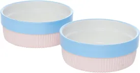 Ceramic Dog Bowls - Non Slip with Silicone Base, Set of 2 Bowls for Small Medium Dogs and Cats (Blue)