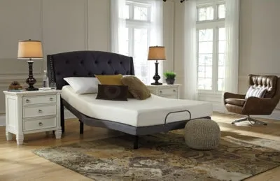 Chime 8 Inch Memory Foam Queen Mattress in a Box with Head-Foot Model-Good Queen Adjustable Base