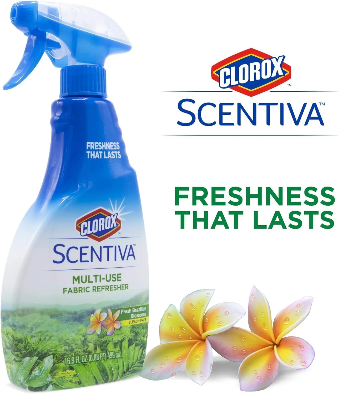 Clorox Scentiva Multi-Use Fabric Refresher Spray | Fabric Freshener for Closets, Upholstery, Curtains, and Carpets | Fresh Brazilian Blossoms | 16.9 Ounces - 2 Pack
