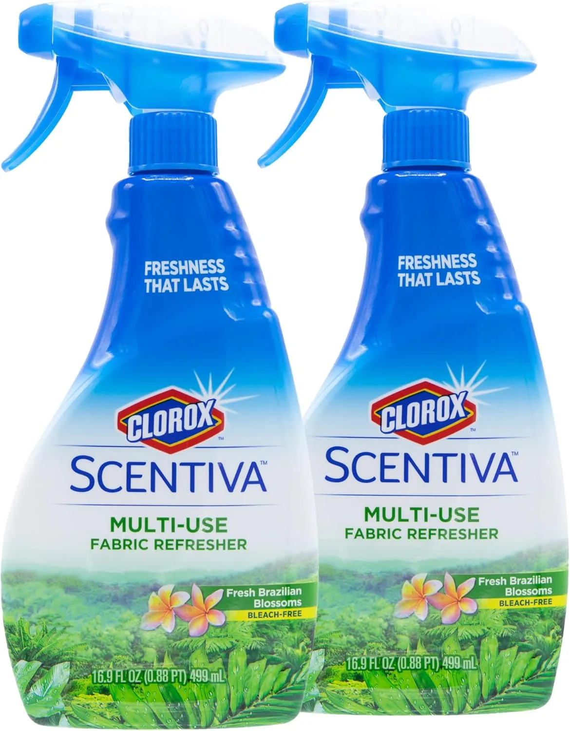 Clorox Scentiva Multi-Use Fabric Refresher Spray | Fabric Freshener for Closets, Upholstery, Curtains, and Carpets | Fresh Brazilian Blossoms | 16.9 Ounces - 2 Pack