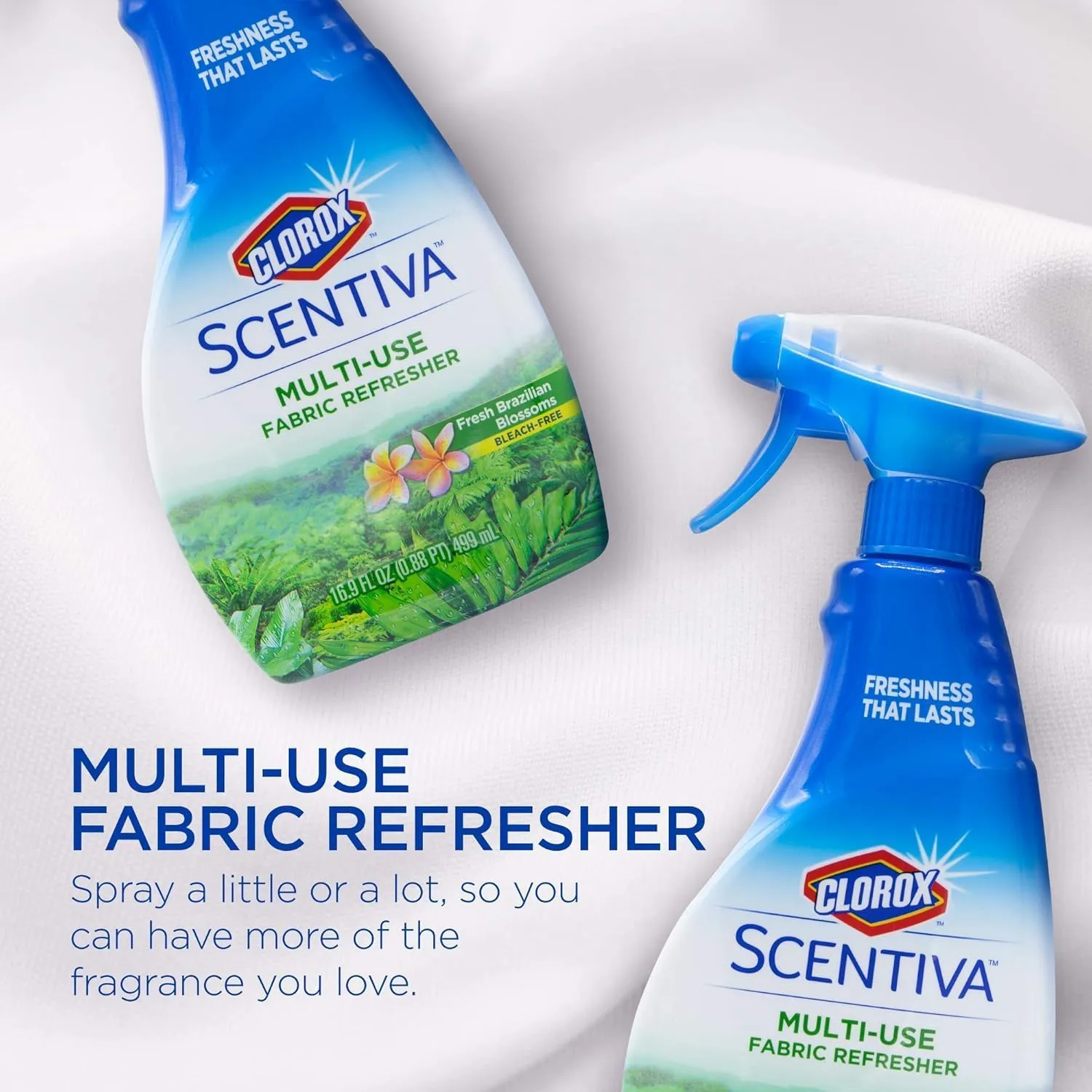 Clorox Scentiva Multi-Use Fabric Refresher Spray | Fabric Freshener for Closets, Upholstery, Curtains, and Carpets | Fresh Brazilian Blossoms | 16.9 Ounces - 2 Pack