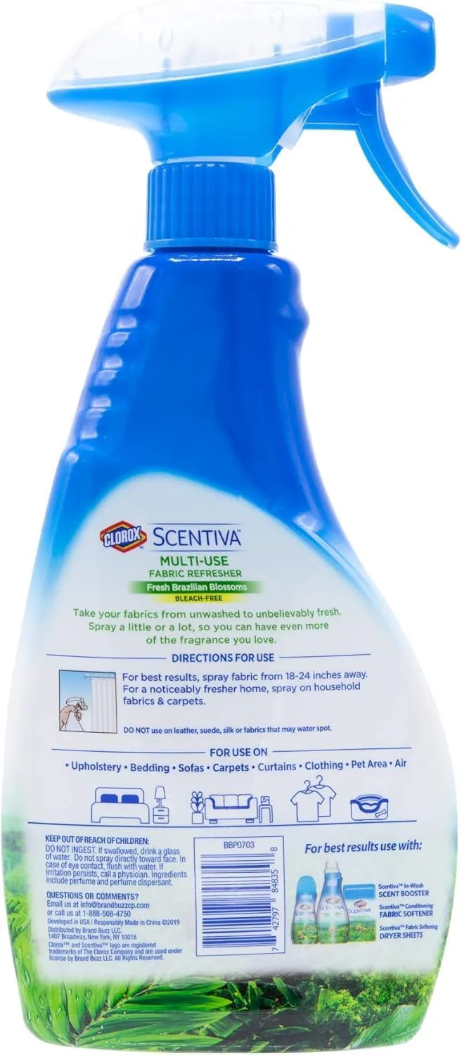Clorox Scentiva Multi-Use Fabric Refresher Spray | Fabric Freshener for Closets, Upholstery, Curtains, and Carpets | Fresh Brazilian Blossoms | 16.9 Ounces - 2 Pack