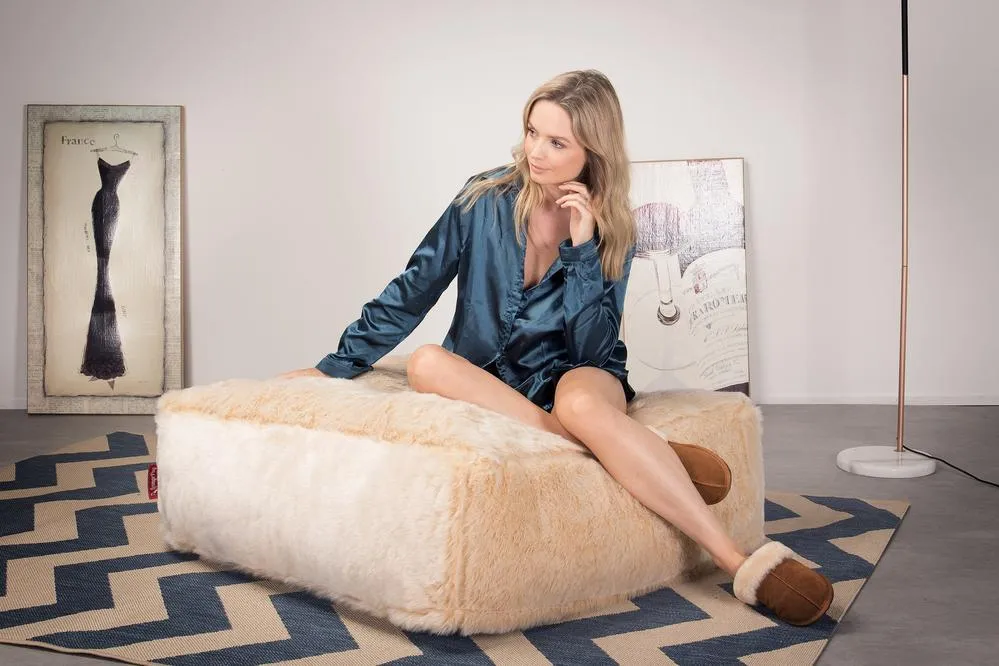 CloudSac 250 Memory Foam Ottoman Pouf - Faux Fur Sheepskin White