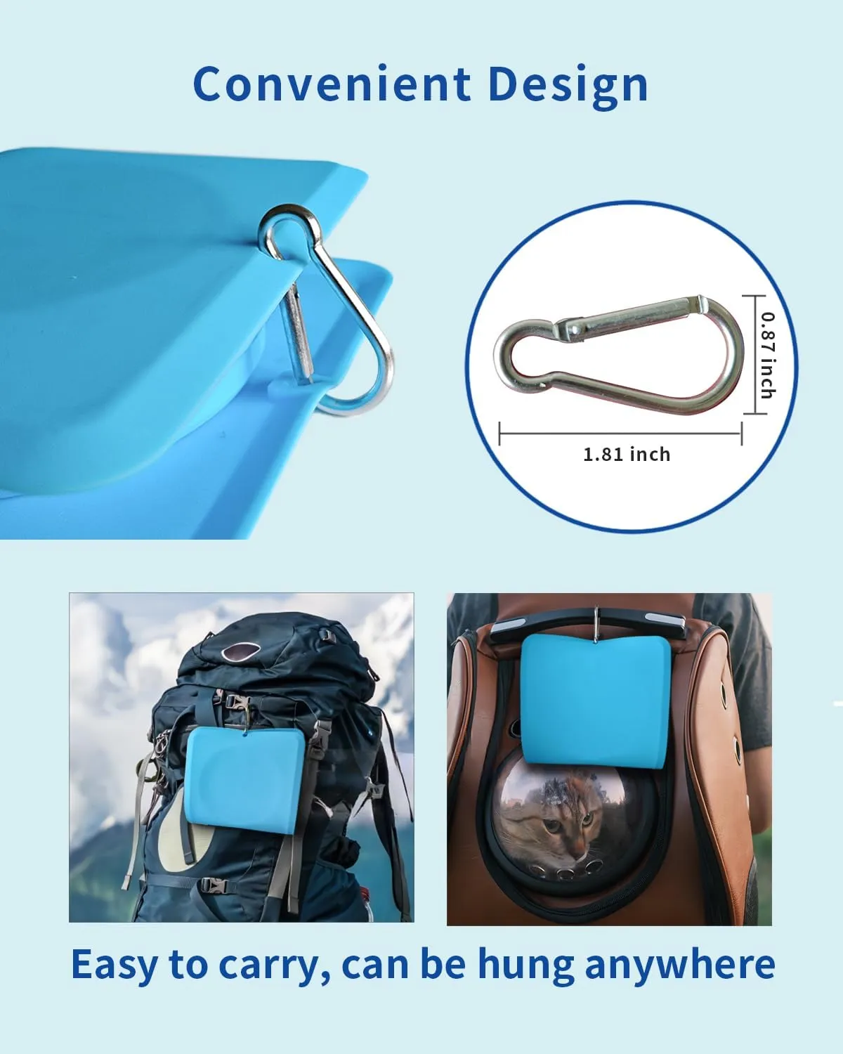 Collapsible Portable 2-in-1 Dog Bowl, Integrated Travel Dog/Cat Food Water Bowl, Silicone Foldable Expandable Bowl with Carabiner - Anti-Spill and Anti-Skid - for Camping/Traveling LPFLASAT (Blue)