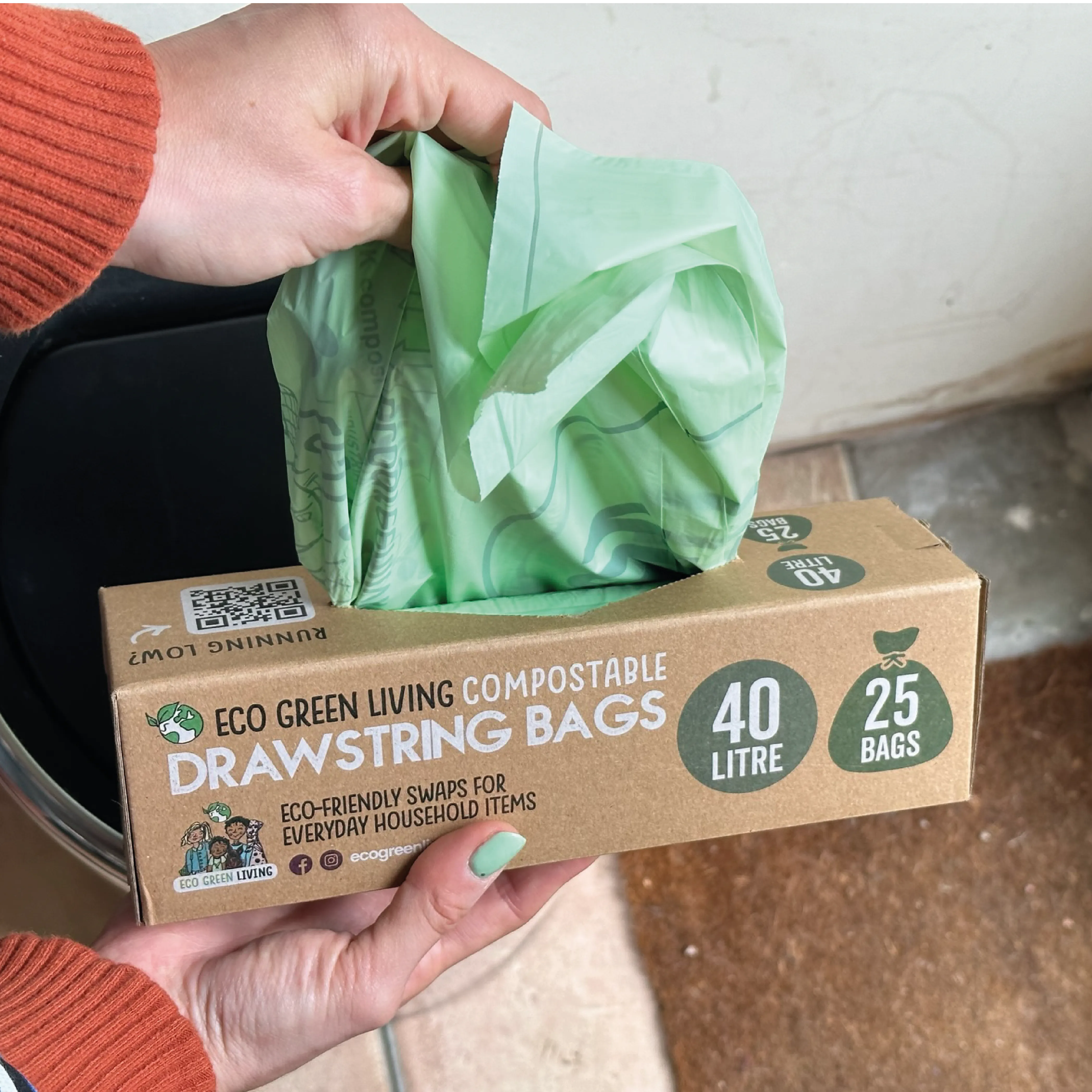 Compostable Drawstring Bin Bags | 40 Litre (25 bags)