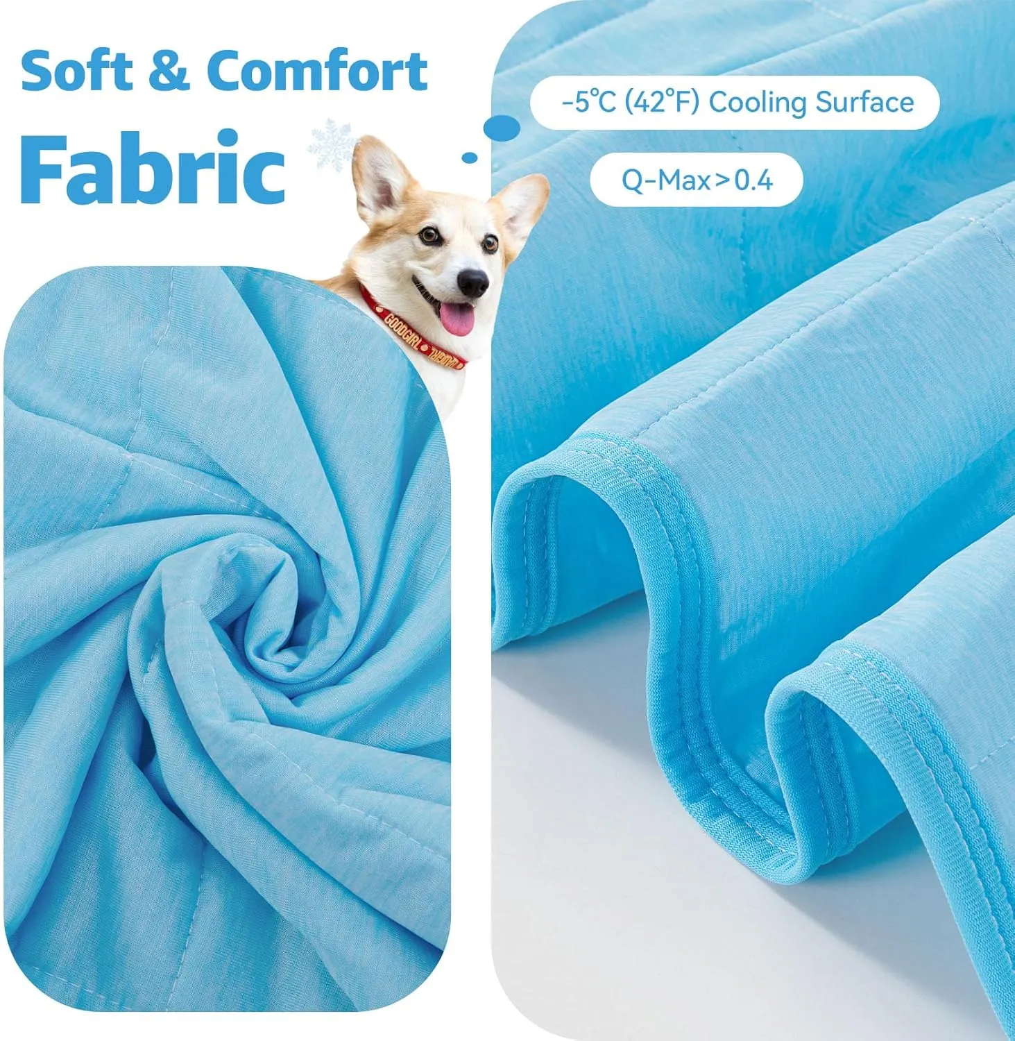 Cooling Blanket for DogsQ-MAX 0.4 Cool to Touch Cooling Blankets for Hot Sleepers/Kid/Pet,Soft Lightweight Pet Throw Blanket for Bed Couch Sofa Cover,Cooling Blanket Dog Mat for Summer,60x80in,Blue