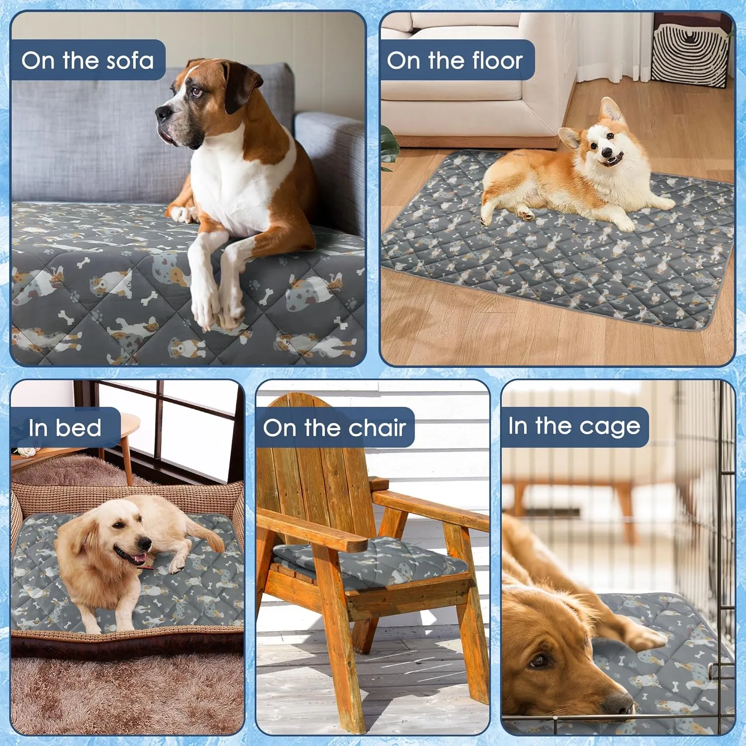 Cooling Mat for Large Dogs - Washable Dog Cooling Blanket, Durable Self Cooling Pet Mat for Cat, Soft Summer Blanket for Hot Weather, 40''x55'' Grey