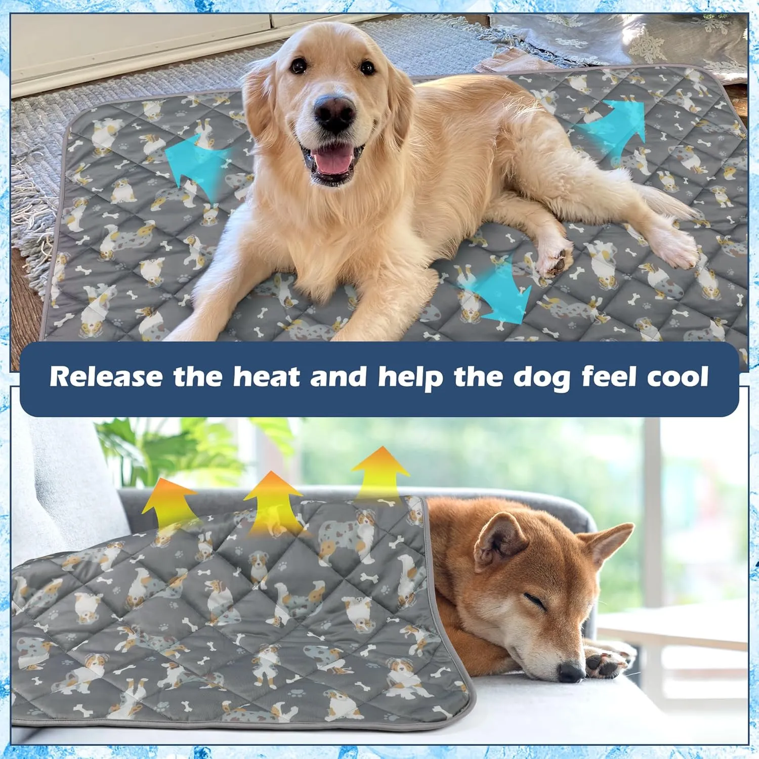 Cooling Mat for Large Dogs - Washable Dog Cooling Blanket, Durable Self Cooling Pet Mat for Cat, Soft Summer Blanket for Hot Weather, 40''x55'' Grey