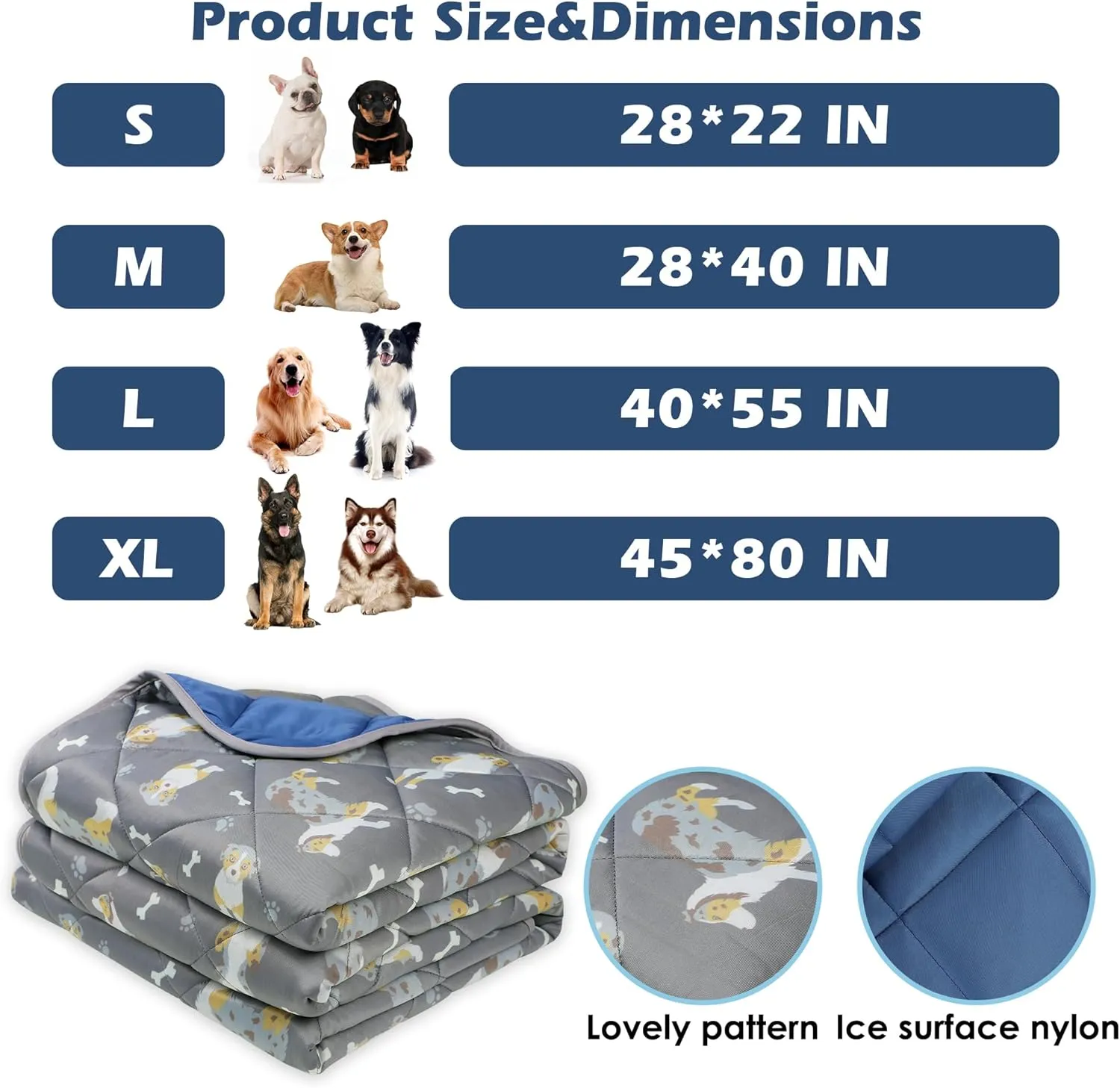 Cooling Mat for Large Dogs - Washable Dog Cooling Blanket, Durable Self Cooling Pet Mat for Cat, Soft Summer Blanket for Hot Weather, 40''x55'' Grey