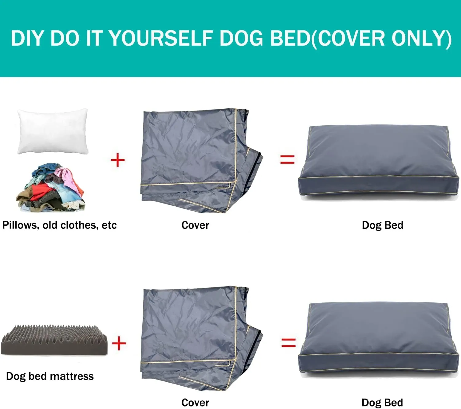 Dog Bed Cover,Waterproof Tough Plastic DIY Pet Bed Cover,Non Stick Hair Easy to Clean Rectangular Fillable Dog Bed Covers with Zipper(Dark Grey,44" L x 32" W x 4" Th,Cover Only)