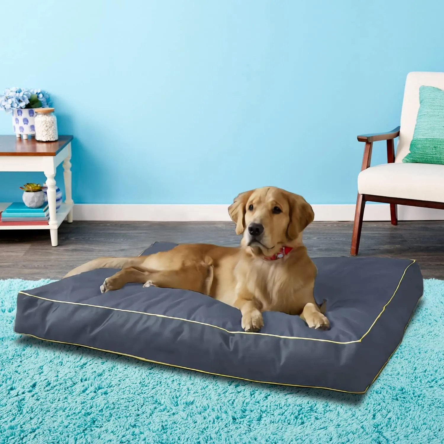 Dog Bed Cover,Waterproof Tough Plastic DIY Pet Bed Cover,Non Stick Hair Easy to Clean Rectangular Fillable Dog Bed Covers with Zipper(Dark Grey,44" L x 32" W x 4" Th,Cover Only)