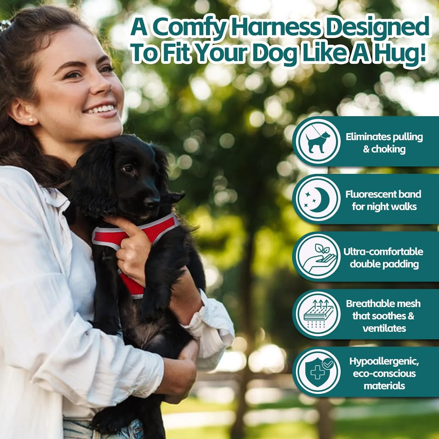 Dog Harness with Multifunction Dog Leash,No Pull Reflective Step-in Harness for Soft Adjustable No Choke Escape Proof,Easy Walk Dog Harness for Medium Dogs (Red &Grey, L)