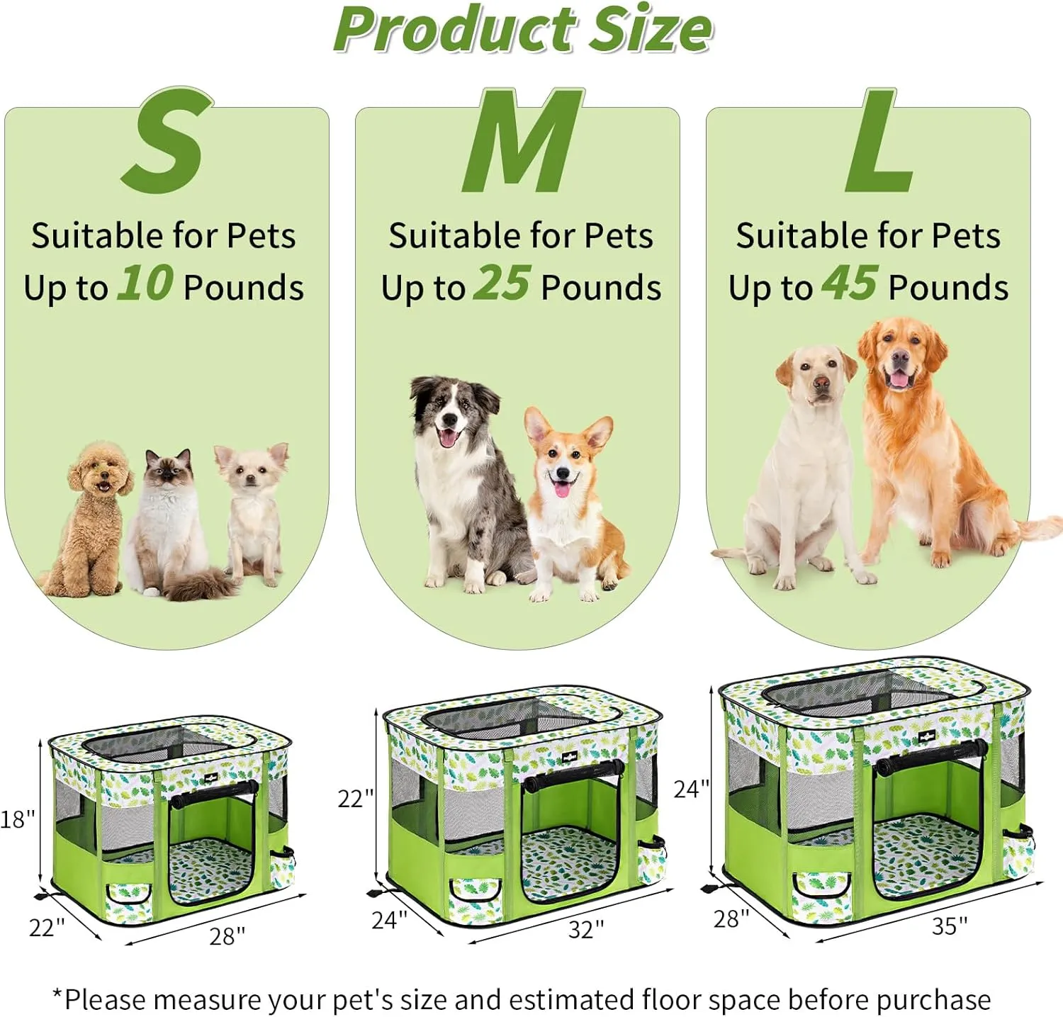 Dog Playpen, Foldable Cat Playpen with Carrying Case, Exercise Dog Playpen Kennel Tent Crate Cage with Removable Zipper Shade Cover for Kitten Puppy Outdoor Indoor Use, L