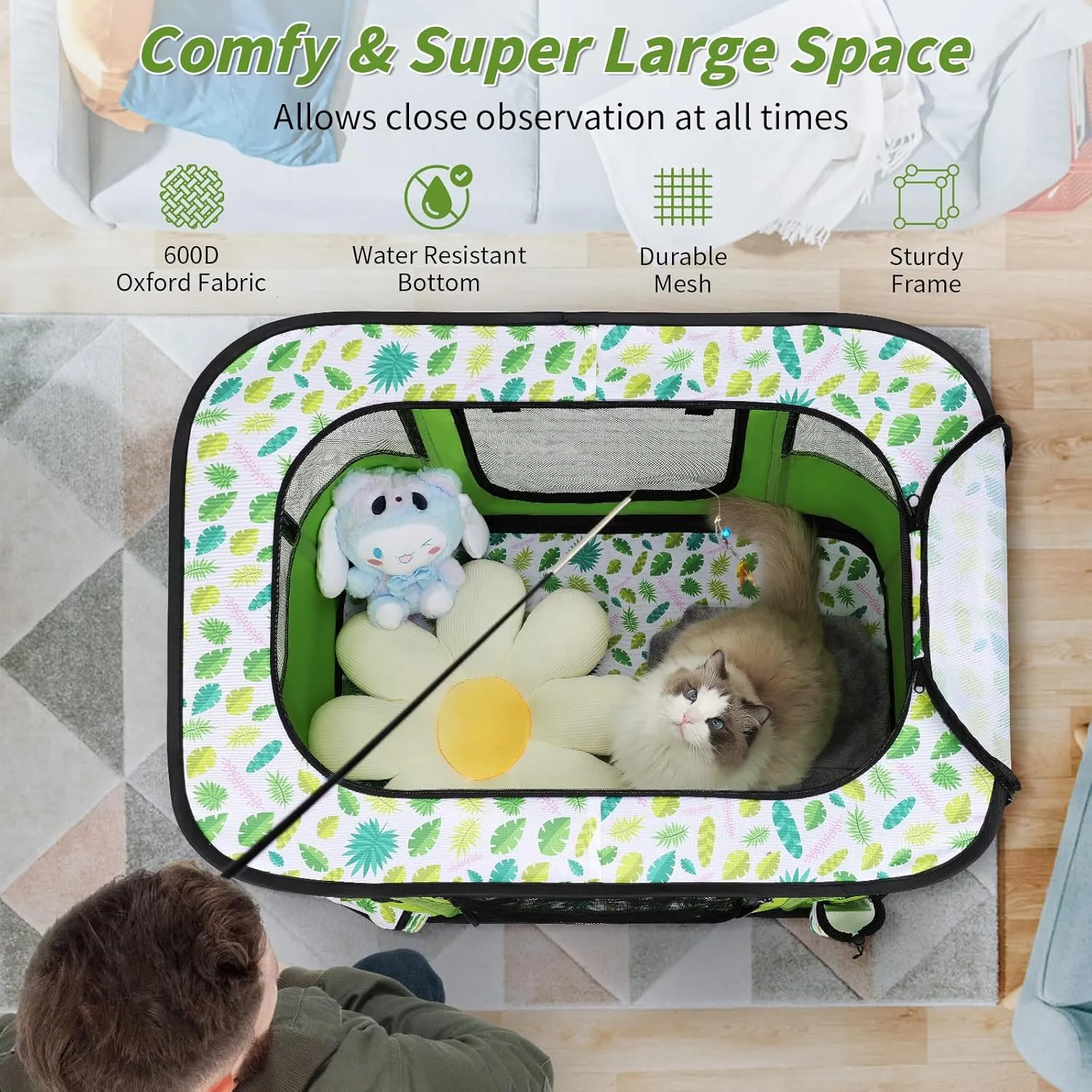 Dog Playpen, Foldable Cat Playpen with Carrying Case, Exercise Dog Playpen Kennel Tent Crate Cage with Removable Zipper Shade Cover for Kitten Puppy Outdoor Indoor Use, L