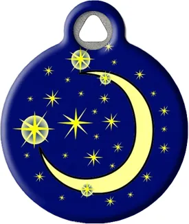 Dog Tag Art Moon and Stars Crescent Moon Personalized Pet ID Tag for Dogs and Cats, Silent Dog Tag with Customized Identification Information - Large 1.25" Diameter
