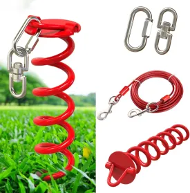Dog Tie Out Cable and Stake - 360 No Tangle Heavy Spiral Dog Yard Stake and Leash for Small to Large Dogs or Two Dogs Up to 125 lbs - 30ft Dog Chain Leash for Outside Yard Camping Park