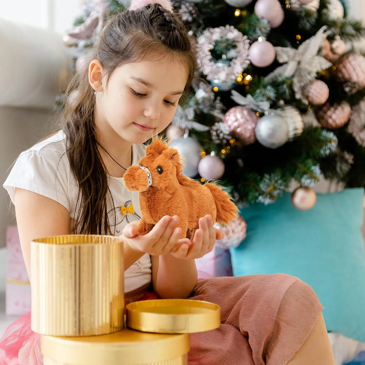 Easfan Walking Pony Toy Plush Interactive Pony Electric Robots Plush Pet Toy with Sound Stuffed Animal Christmas Birthday Gifts for Kids Toddlers