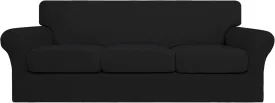 Easy-Going 4 Pieces Stretch Soft Couch Cover for Dogs - Washable Sofa Slipcover for 3 Separate Cushion Couch - Elastic Furniture Protector for Pets, Kids (Sofa, Black) Large