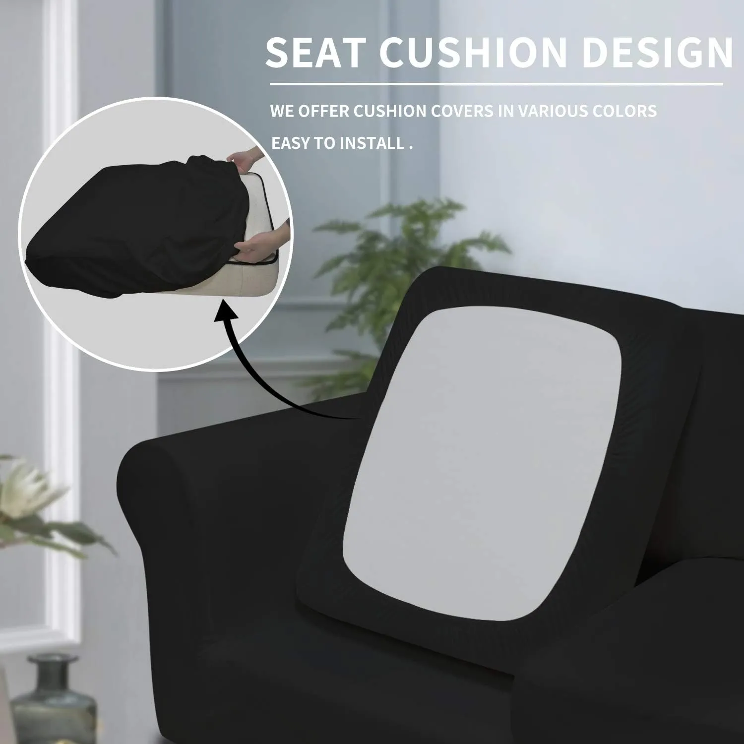 Easy-Going 4 Pieces Stretch Soft Couch Cover for Dogs - Washable Sofa Slipcover for 3 Separate Cushion Couch - Elastic Furniture Protector for Pets, Kids (Sofa, Black) Large