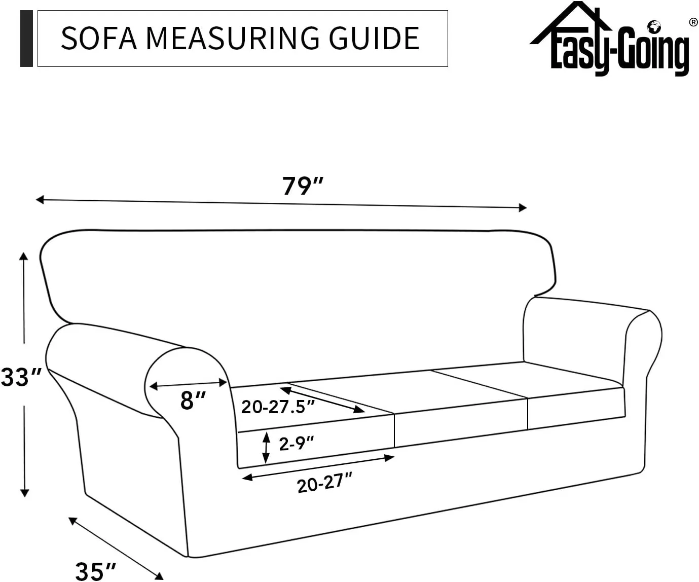 Easy-Going 4 Pieces Stretch Soft Couch Cover for Dogs - Washable Sofa Slipcover for 3 Separate Cushion Couch - Elastic Furniture Protector for Pets, Kids (Sofa, Black) Large