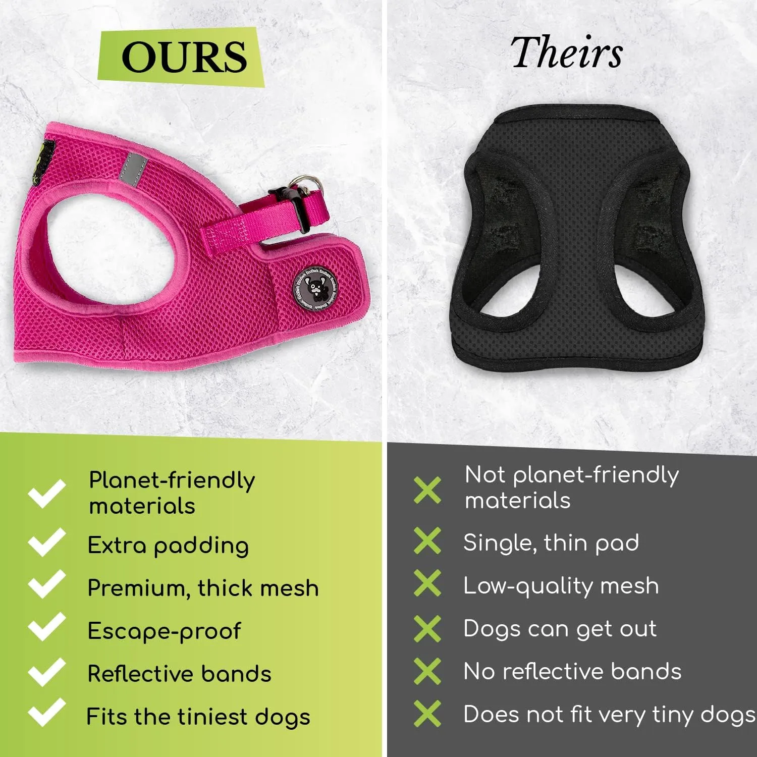 EcoBark Step in Dog Harness - Eco-Friendly Dog Harnesses for Small and Medium Dogs - Reflective and Adjustable Body Halter Vest - Soft Mesh Toy Breed Harness (Purple, Medium)