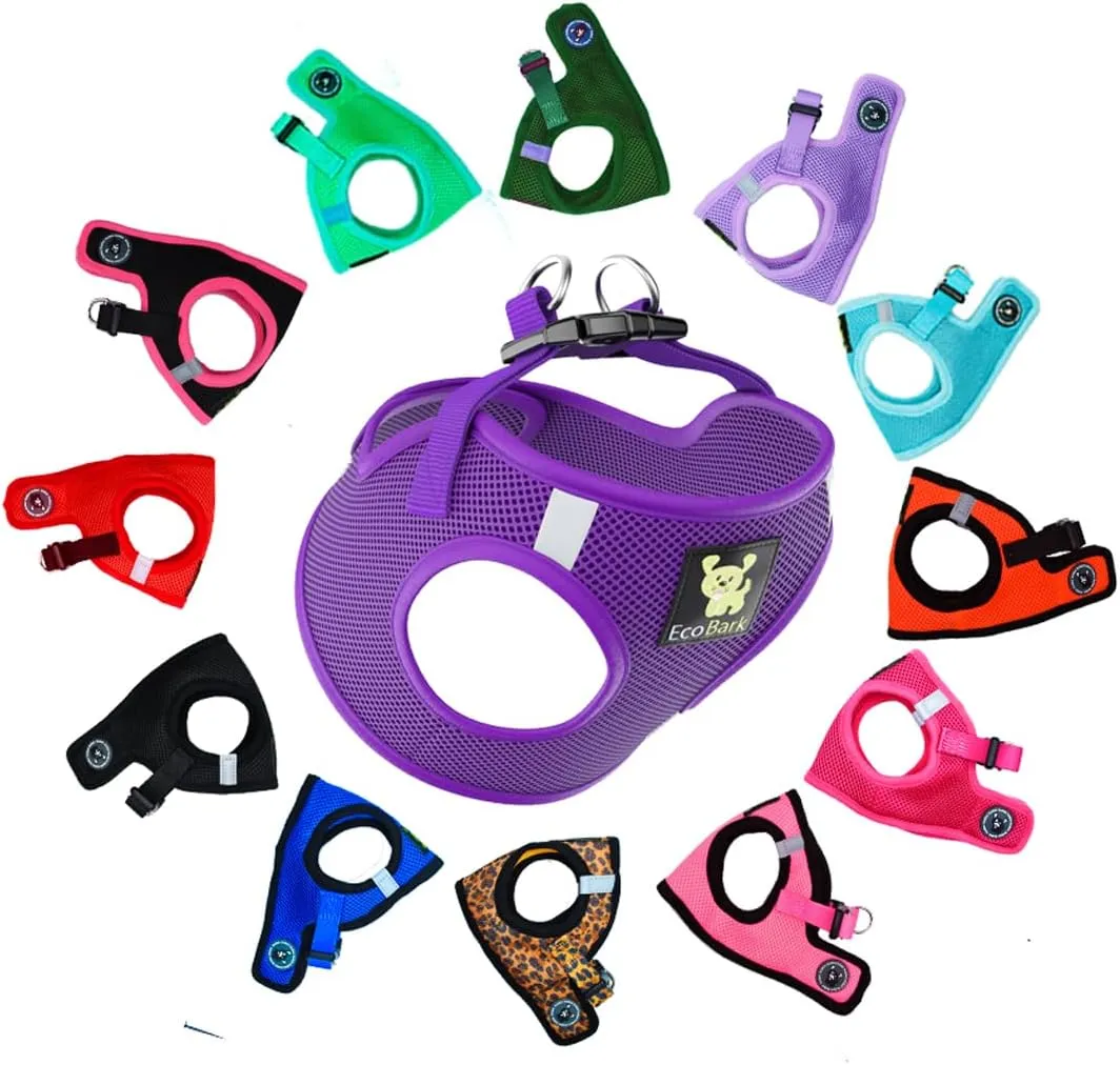 EcoBark Step in Dog Harness - Eco-Friendly Dog Harnesses for Small and Medium Dogs - Reflective and Adjustable Body Halter Vest - Soft Mesh Toy Breed Harness (Purple, Medium)