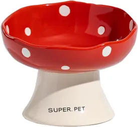 Elevated Cat Bowl, Raised Ceramic Kitty Bowls, Tilted Wide Shallow Cat Food Dish, Whisker Fatigue& Lead & Cadmium Free, 2.2 Inch High, Red