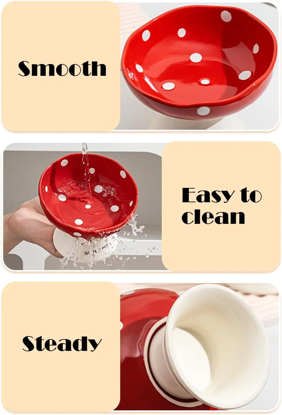 Elevated Cat Bowl, Raised Ceramic Kitty Bowls, Tilted Wide Shallow Cat Food Dish, Whisker Fatigue& Lead & Cadmium Free, 2.2 Inch High, Red