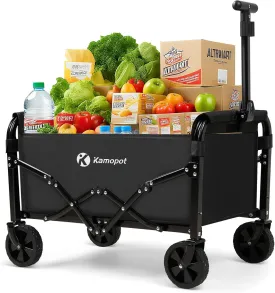Foldable Wagon Cart X2, Collapsible Wagon for Grocery, Sports, Event, Pets. Folding Utility Wagon on Wheels w/Cupholders (X2 Black)